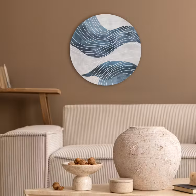 Lijnen - Golven - Abstract - Blauw Akoestische PET Vilt - Rond klein -sfeer1