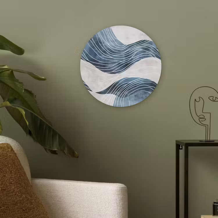 Lijnen - Golven - Abstract - Blauw Akoestische PET Vilt - Rond klein -sfeer2