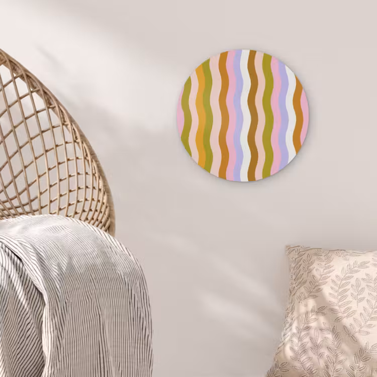 lijnen - Golven - Pastelkleuren - Patroon Akoestische PET Vilt - Rond klein -sfeer4