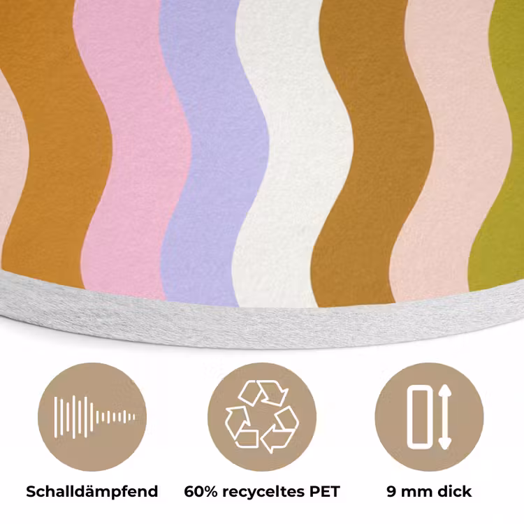 lijnen - Golven - Pastelkleuren - Patroon Akoestische PET Vilt - Rond klein -closeup_DE