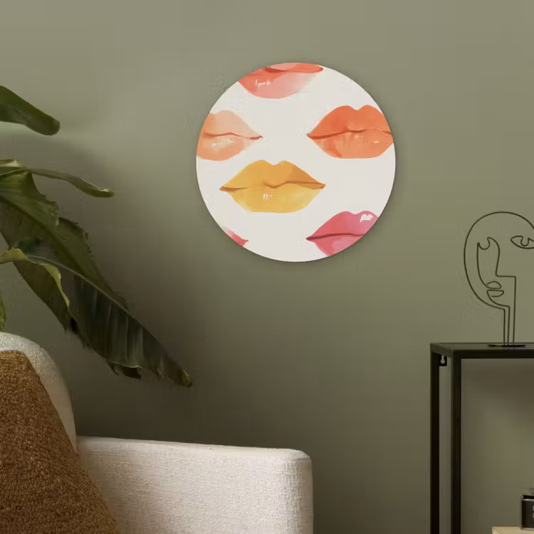 Lippen - Kleurrijk - Glanzend Akoestische PET Vilt - Rond klein -sfeer2