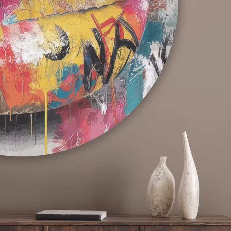 Lippen - Graffiti - Expressief Akoestische PET Vilt - Rond klein -sfeer5_closeup