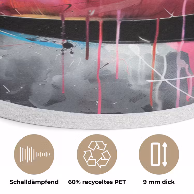 Lippen - Felroze - Graffiti - Verfstrepen Akoestische PET Vilt - Rond klein -closeup_DE