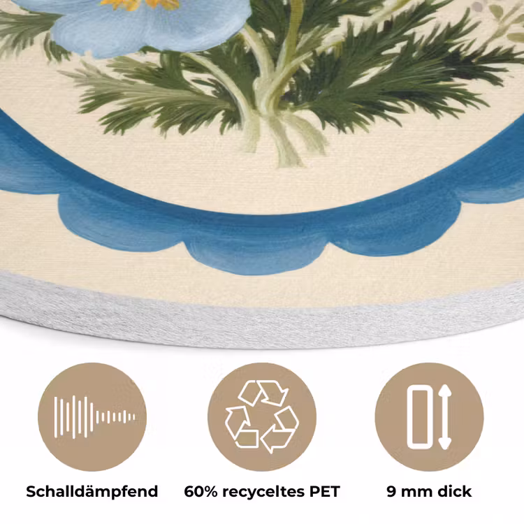 Lijst - Bloemen - Lichtblauw - Illustratie Akoestische PET Vilt - Rond klein -closeup_DE