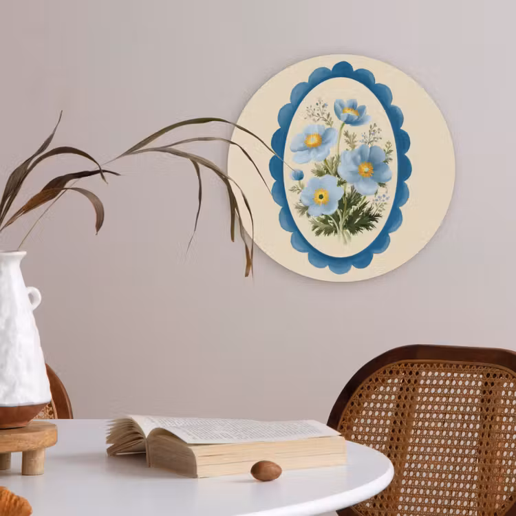 Lijst - Bloemen - Lichtblauw - Illustratie Akoestische PET Vilt - Rond klein -sfeer3