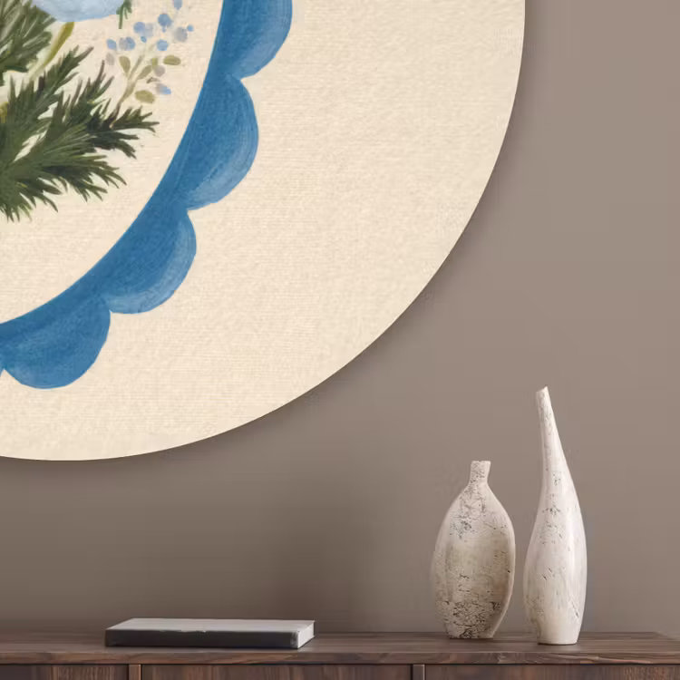Lijst - Bloemen - Lichtblauw - Illustratie Akoestische PET Vilt - Rond klein -sfeer5_closeup