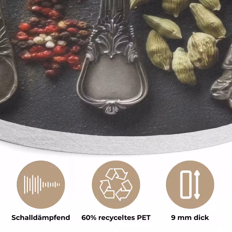 Lepels - Specerijen - Kaneel - Chili Akoestische PET Vilt - Rond klein -closeup_DE