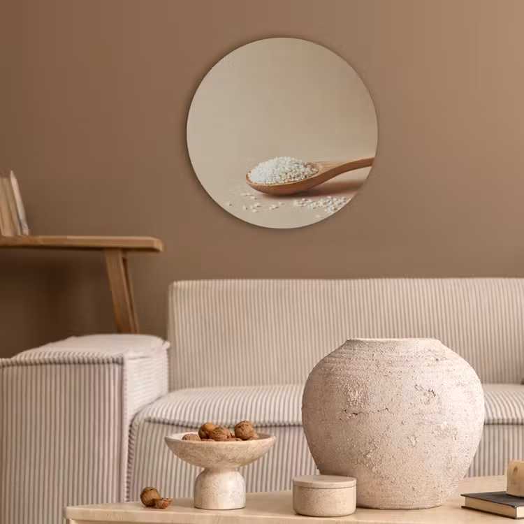 Lepel - Rijst - Hout - Beige Akoestische PET Vilt - Rond klein -sfeer1