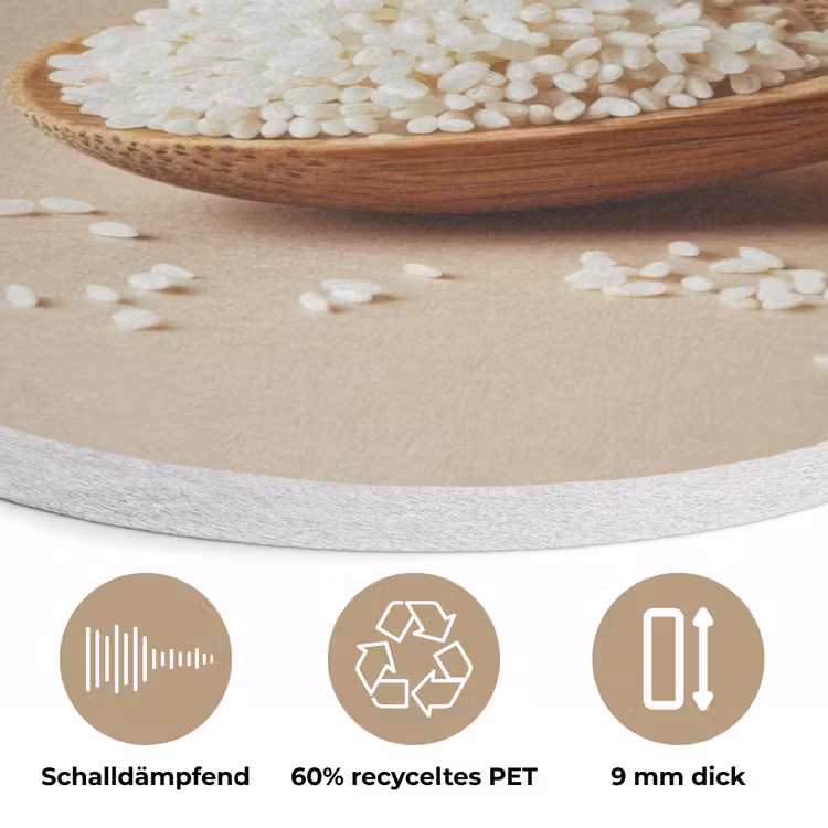 Lepel - Rijst - Hout - Beige Akoestische PET Vilt - Rond klein -closeup_DE
