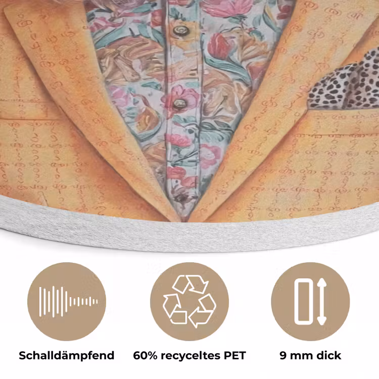 Leeuw - Pak - Geruit - Bril Akoestische PET Vilt - Rond klein -closeup_DE