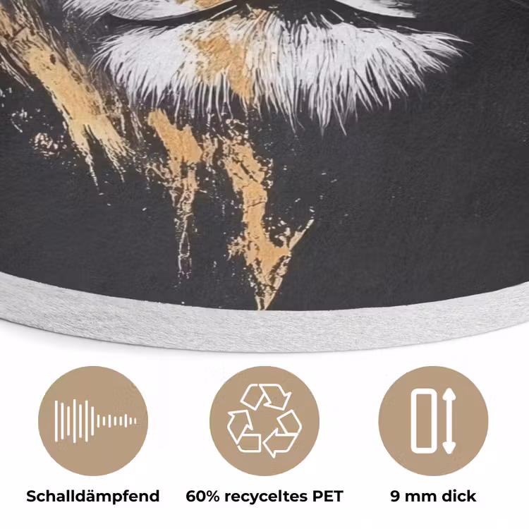 Leeuw - Gesplitst - Zwart - Lijn Akoestische PET Vilt - Rond klein -closeup_DE