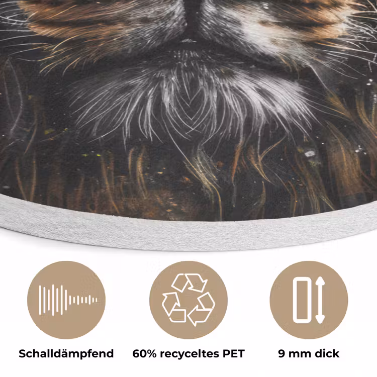 Leeuw - Dieren - Portret - Zwart - Luxe Akoestische PET Vilt - Rond klein -closeup_DE