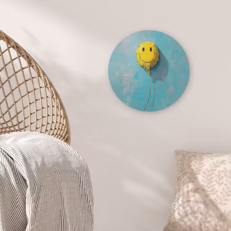 Ballon - Geel - Smiley Akoestische PET Vilt - Rond klein -sfeer4