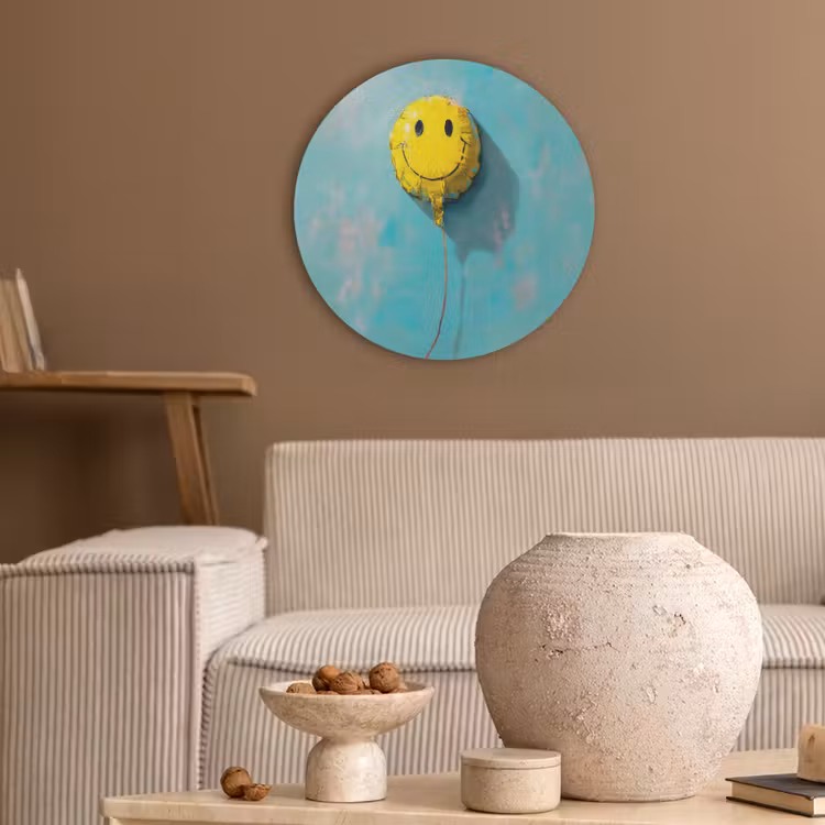 Ballon - Geel - Smiley Akoestische PET Vilt - Rond klein -sfeer1