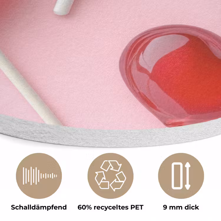 Lollies - Hartjes - Roze Akoestische PET Vilt - Rond klein -closeup_DE