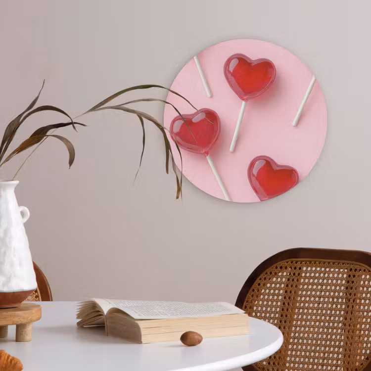Lollies - Hartjes - Roze Akoestische PET Vilt - Rond klein -sfeer3