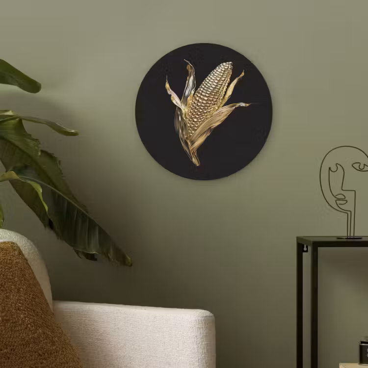 Mais - Eten - Goud - Zwart Akoestische PET Vilt - Rond klein -sfeer2