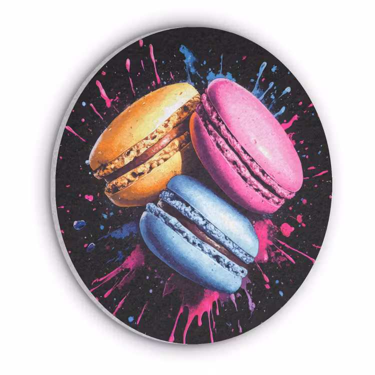 Macarons - Dessert - Graffiti - Kleurrijk - Roze - Blauw - Geel Akoestische PET Vilt - Rond klein -3d