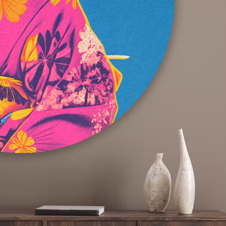 Muis - Kimono - Bloemen - Blauw Akoestische PET Vilt - Rond klein -sfeer5_closeup