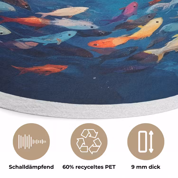 Zee - Vissen - Kleurrijk - Dynamisch Akoestische PET Vilt - Rond klein -closeup_DE