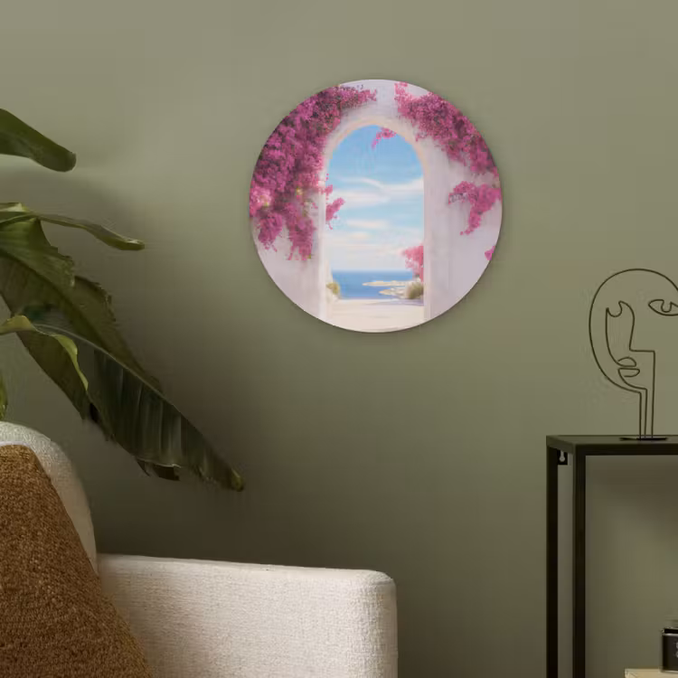 Zee - Roze - Bloemen - Poort Akoestische PET Vilt - Rond klein -sfeer2