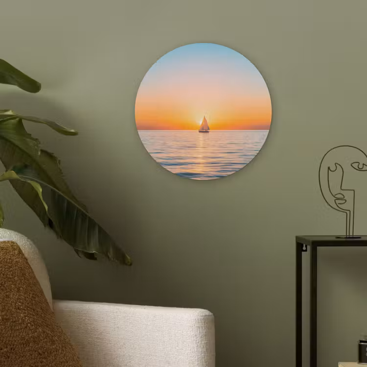 Zee - Zeilboot - Zonsondergang Akoestische PET Vilt - Rond klein -sfeer2