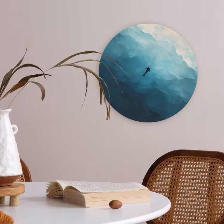 Zee - Silhouet - Abstract - Blauw Akoestische PET Vilt - Rond klein -sfeer3