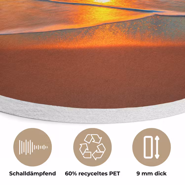 Zee - Zonsondergang - Strand - Wolken - Oranje Akoestische PET Vilt - Rond klein -closeup_DE