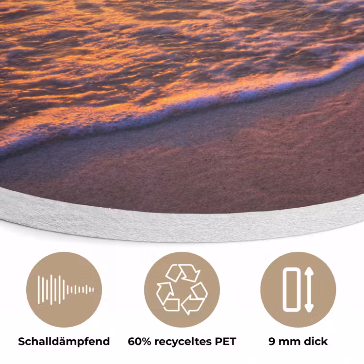 Zee - Strand - Zonsondergang - Wolken - Horizon Akoestische PET Vilt - Rond klein -closeup_DE