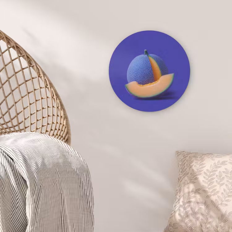 Meloen - Blauw - Oranje - Kunstzinnig Akoestische PET Vilt - Rond klein -sfeer4