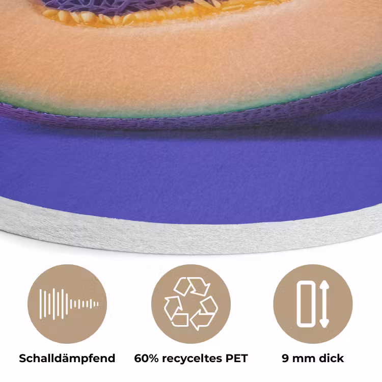 Meloen - Blauw - Oranje - Kunstzinnig Akoestische PET Vilt - Rond klein -closeup_DE