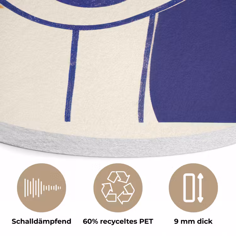 Minimalistisch - Gezicht - Hand - Oranje - Blauw Akoestische PET Vilt - Rond klein -closeup_DE