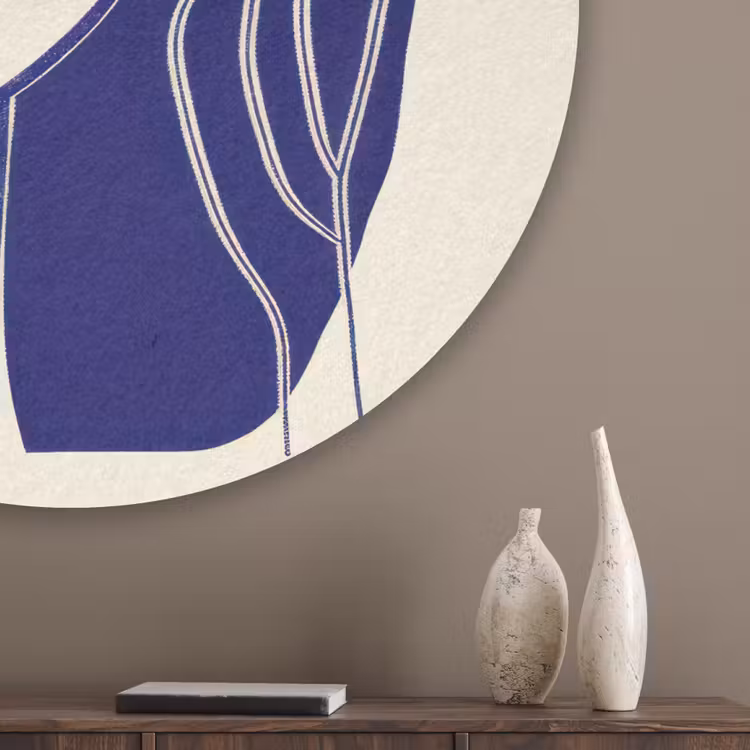 Minimalistisch - Gezicht - Hand - Oranje - Blauw Akoestische PET Vilt - Rond klein -sfeer5_closeup