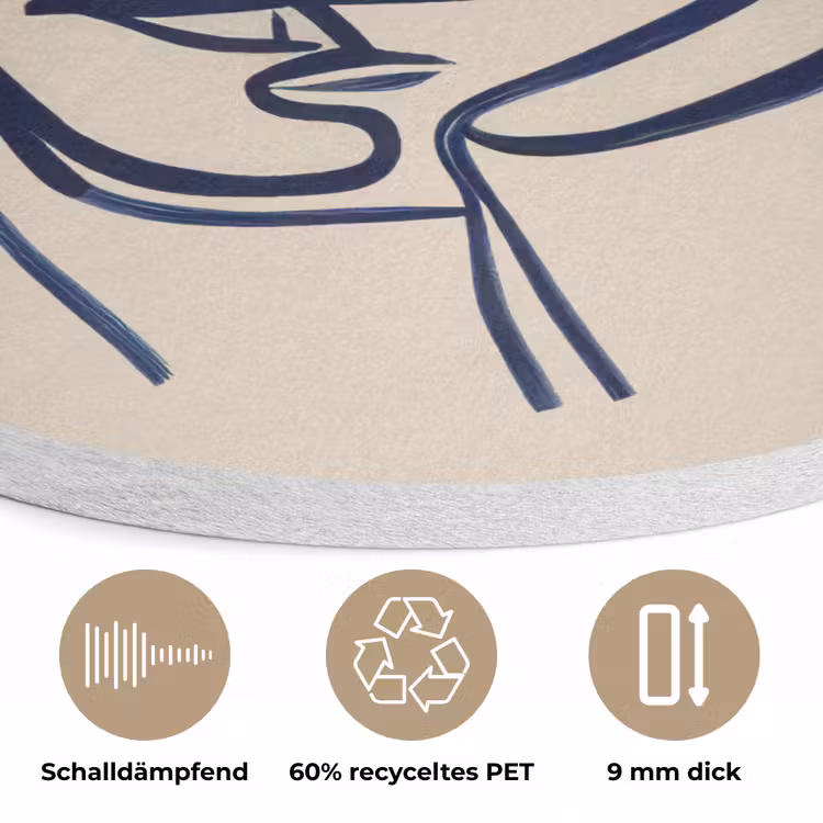 Minimalistisch - Lijnillustratie - Beige - Donkerblauw Akoestische PET Vilt - Rond klein -closeup_DE