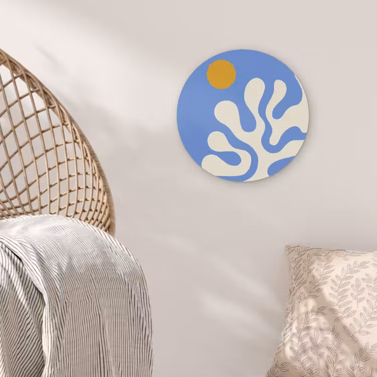 Minimalistisch - Organisch patroon - Blauw Akoestische PET Vilt - Rond klein -sfeer4