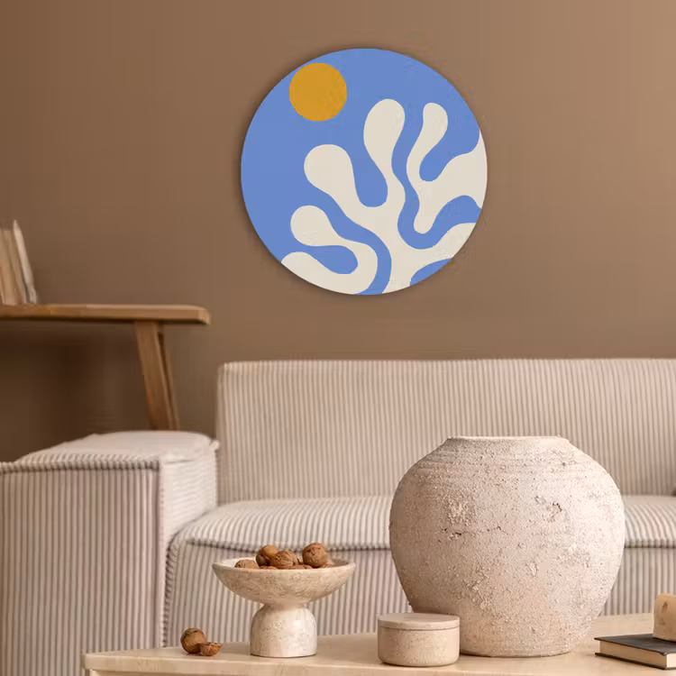 Minimalistisch - Organisch patroon - Blauw Akoestische PET Vilt - Rond klein -sfeer1