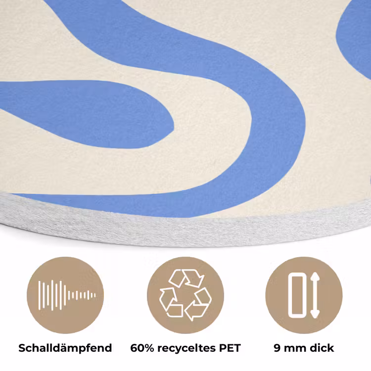 Minimalistisch - Organisch patroon - Blauw Akoestische PET Vilt - Rond klein -closeup_DE