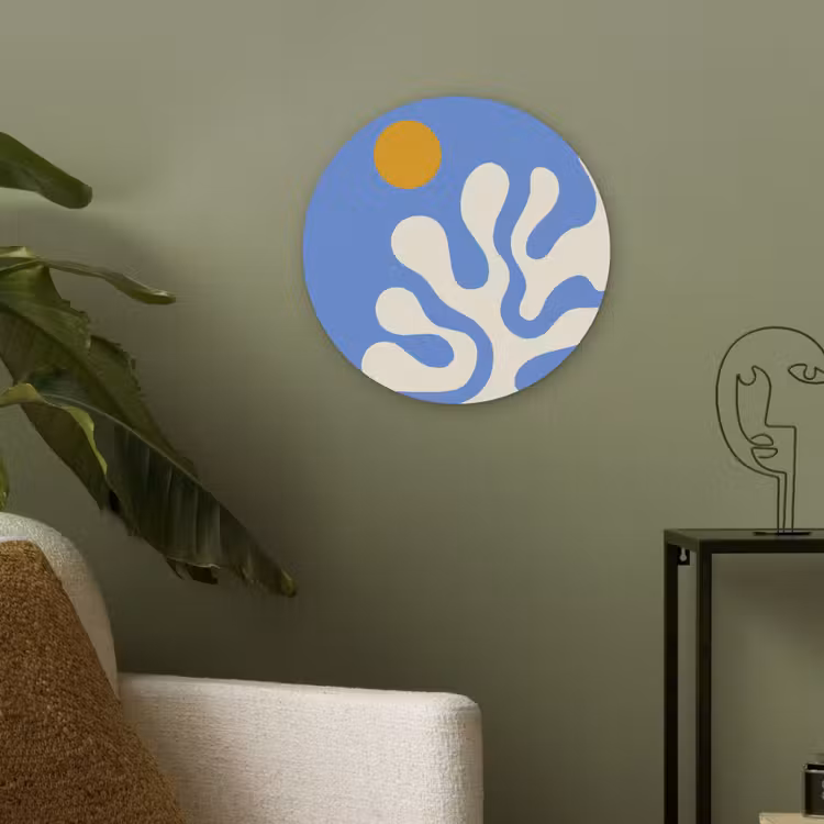 Minimalistisch - Organisch patroon - Blauw Akoestische PET Vilt - Rond klein -sfeer2