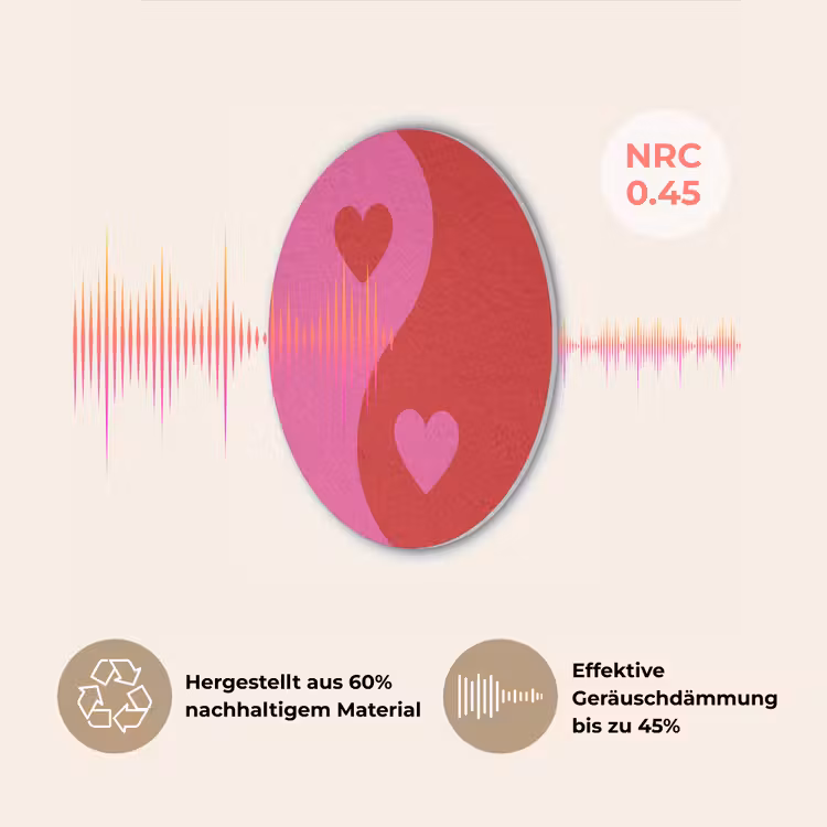 Minimalistisch - Rood - Roze - Hartjes Akoestische PET Vilt - Rond klein -USP_DE