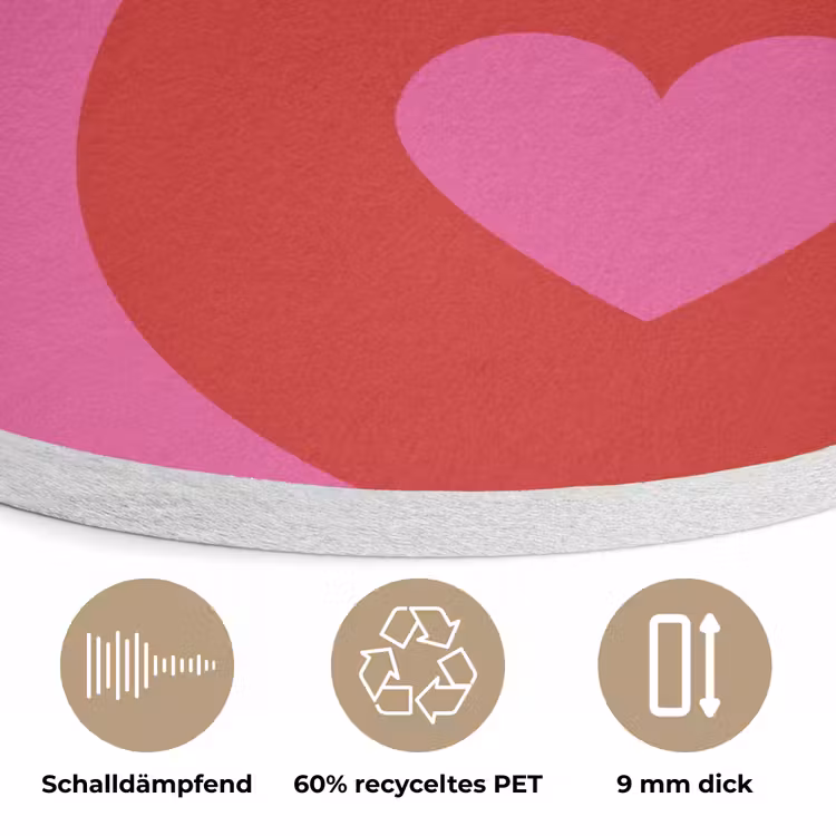 Minimalistisch - Rood - Roze - Hartjes Akoestische PET Vilt - Rond klein -closeup_DE
