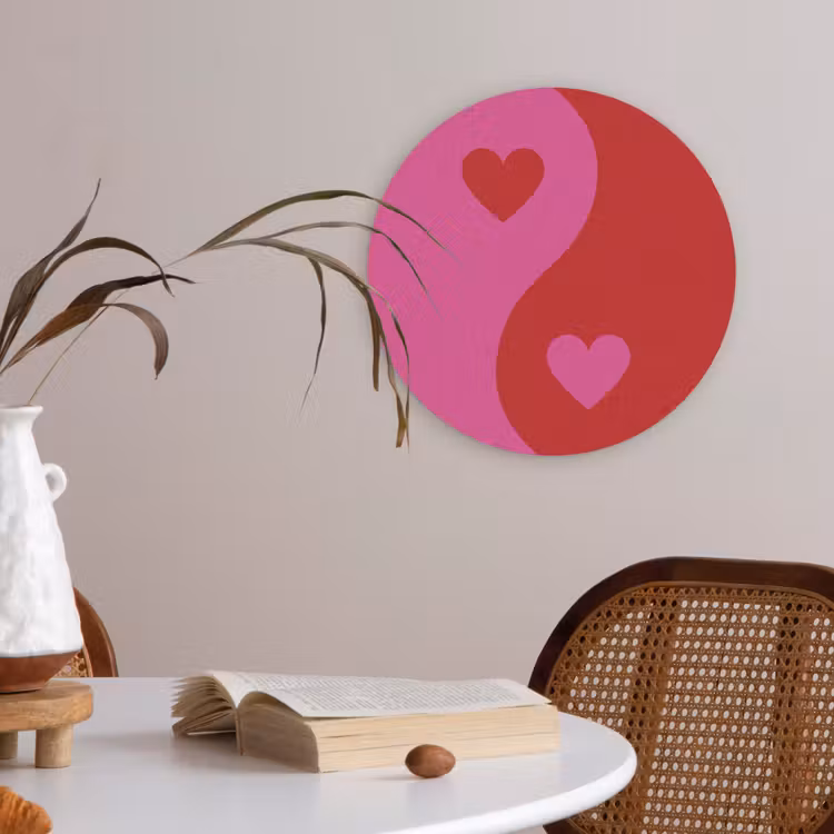Minimalistisch - Rood - Roze - Hartjes Akoestische PET Vilt - Rond klein -sfeer3