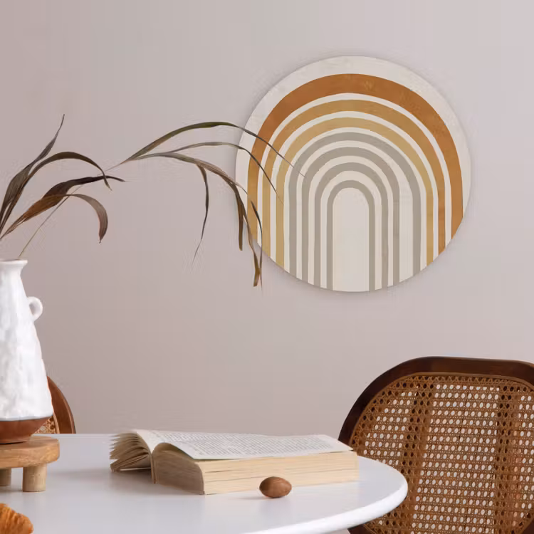 Minimalistisch - Boog - Lijnen - Beige Akoestische PET Vilt - Rond klein -sfeer3