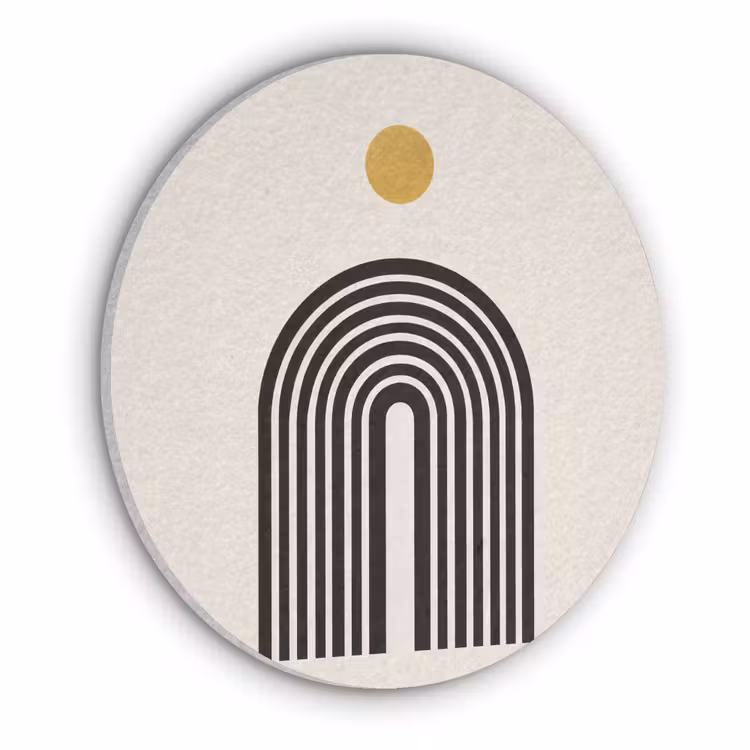 Minimalistisch - Zwarte boog - Gouden cirkel Akoestische PET Vilt - Rond klein -3d