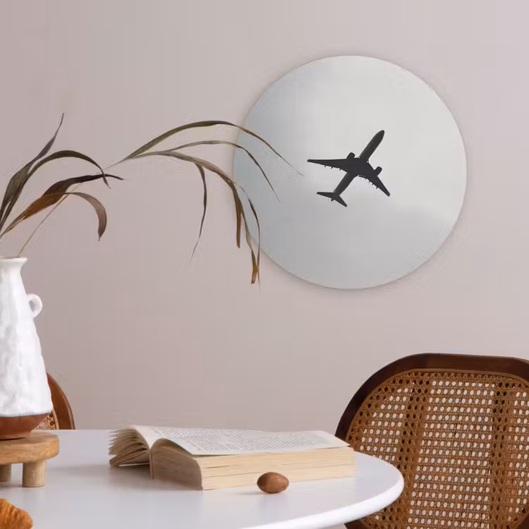 Minimalistisch - Silhouet - Zwart - Vliegtuig Akoestische PET Vilt - Rond klein -sfeer3