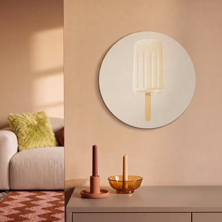 Minimalistisch - Waterijsje - Stokje - Beige Akoestische PET Vilt - Rond klein -sfeer1