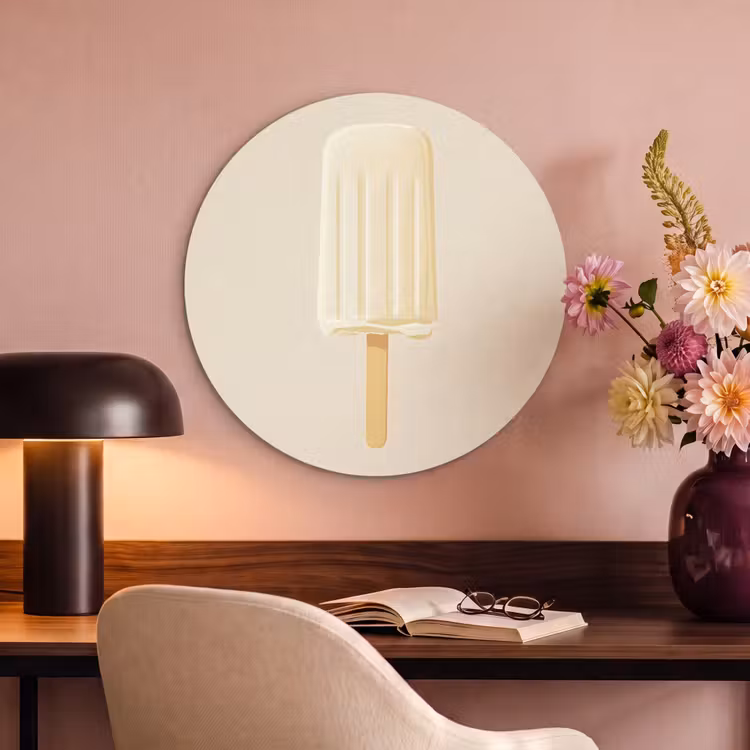 Minimalistisch - Waterijsje - Stokje - Beige Akoestische PET Vilt - Rond klein -sfeer3