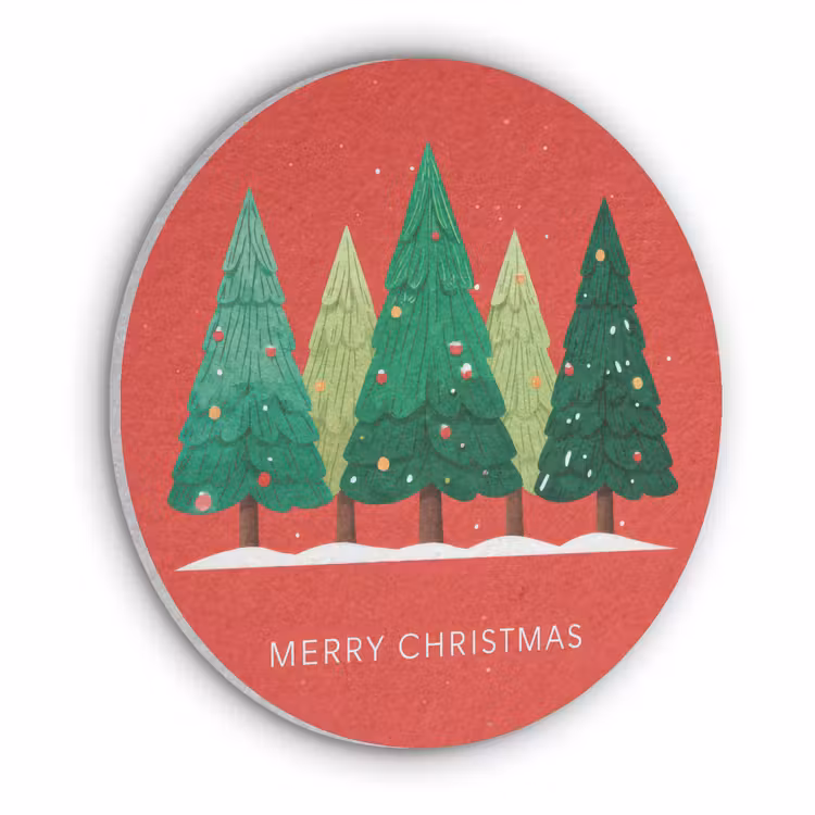 Minimalistisch - Kerstbomen - Rood - Sneeuw Akoestische PET Vilt - Rond klein -3d