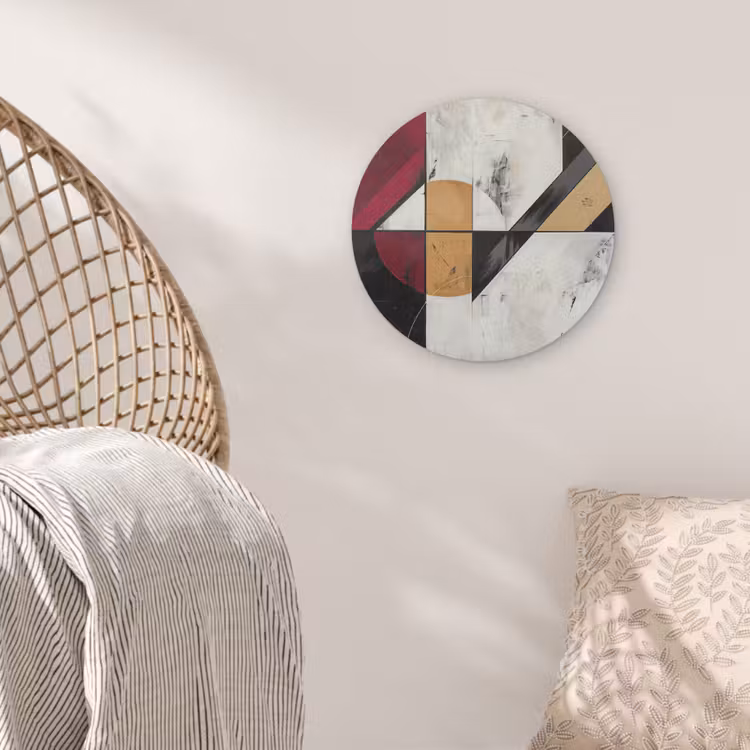 Modern - Abstract - Geometrisch - Rood - Industrieel Akoestische PET Vilt - Rond klein -sfeer4