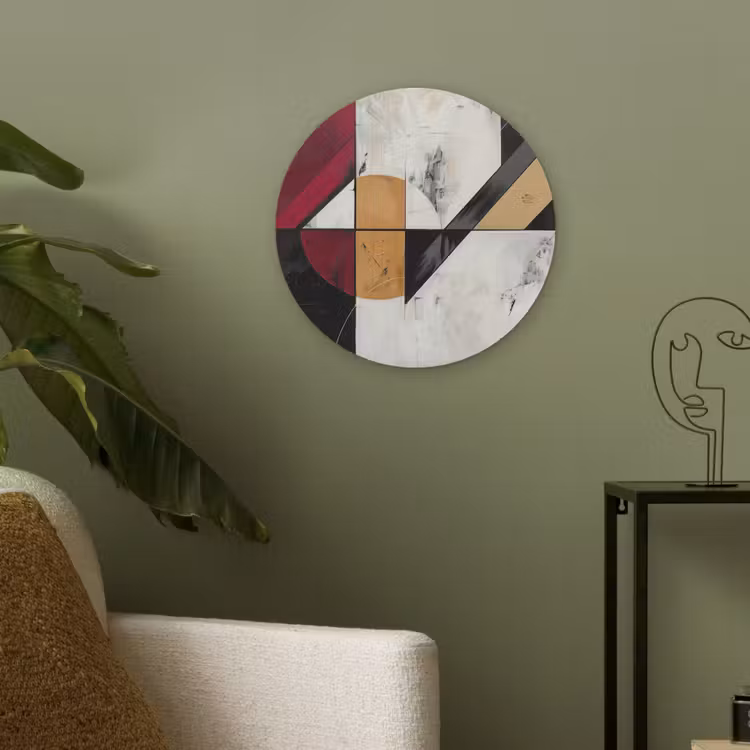 Modern - Abstract - Geometrisch - Rood - Industrieel Akoestische PET Vilt - Rond klein -sfeer2