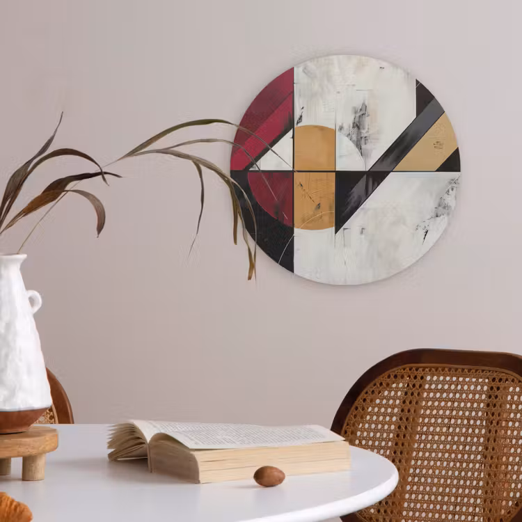 Modern - Abstract - Geometrisch - Rood - Industrieel Akoestische PET Vilt - Rond klein -sfeer3